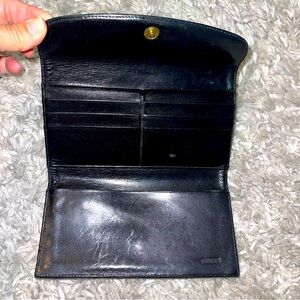 Coach Black Leather Credit Card Trifold Long Wallet - Vintage